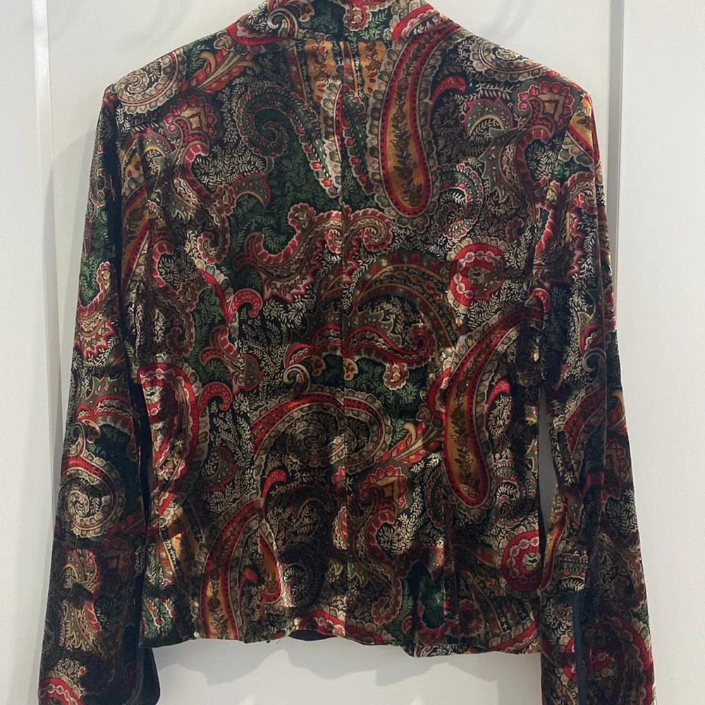 MSK Velvet & Satin Floral Paisley Mandarin Button Up Top | Size PS - Picture 5 of 7
